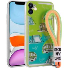 Alpsa Teknoloji iPhone 11 Kılıf Desenli El Askılı Ipli Alps Astana Silikon Kapak-Kamp