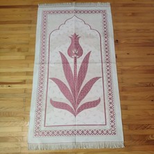 Wishora Store Lüks Sönil Kaliteli Seccade Lale Desenli Yumuşak, Tesbih Hediyeli (Pembe)