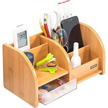 Wishora Store DX-403 Bambu Desenli Ahşap Kalemlik, Masaüstü Düzenleyici