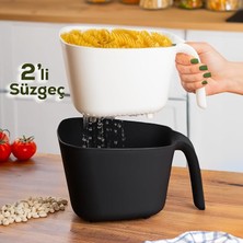 Wishora Store G-577 2 Parça Plastik Süzgeç Çok Amaçlı Makarna Meyve Sebze Pirinç Yıkama Süzgeci Siyah Beyaz