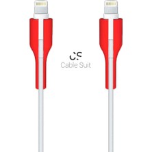 Wishora Store Suit iPhone Lighting, Kablo Koruyucu, Konnektör 2’li (Kırmızı)