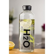 Wishora Store H2O Borosilikat Cam Matara Vakum Kapaklı Su Şişesi Suluk Siyah 1000 ml