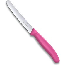 Wishora Store Vt 6.7836.L115 Swiss Classic Pembe Tırtıklı Domates Sosis Bıçağı 11 Cm, Pembe