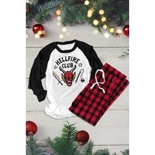 8line Beyaz Stranger Things Raglan Siyah Kollu Kırmızı Ekoseli Unisex Pijama Takımı