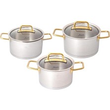 Wishora Store Assos Midi 3'lü Titanyum Gold Tencere Seti