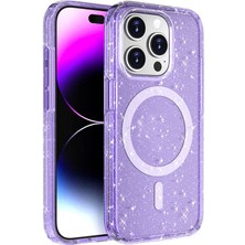 Alpsa Teknoloji Apple iPhone 15 Pro Max Kılıf Magsafe Şarj Özellikli Parlayan Simli Saydam Renkli Alps Allstar Kapak-Mor