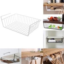 Wishora Store 2 Adet Paslanmaz Metal Kanguru Raf Altı Sepeti [beyaz] Çelik Askılı Düzenleyici