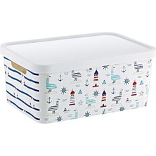 Wishora Store Stafi Desenli Çok Amaçlı Kapaklı Kutu 4,5 Lt Marin