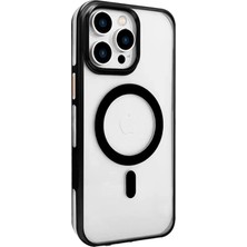 Fuchsia iPhone 15 Pro ile Uyumlu Gleam Pc Sert Kablosuz Şarj Özellikli Kılıf - Şeffaf-Siyah