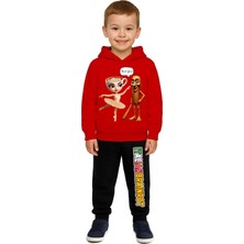 Sedirli Braniot Baskılı Çocuk Eşofman Takımı 3 Iplik Şardonlu Pamuklu Kumaş Kapüşonlu