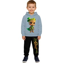 Sedirli Groot  Baskılı Çocuk Eşofman Takımı 3 Iplik Şardonlu Pamuklu Kumaş Kapüşonlu