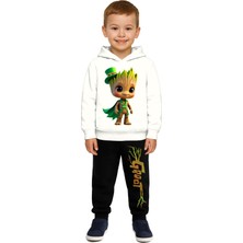 Sedirli Groot  Baskılı Çocuk Eşofman Takımı 3 Iplik Şardonlu Pamuklu Kumaş Kapüşonlu