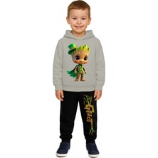 Sedirli Groot  Baskılı Çocuk Eşofman Takımı 3 Iplik Şardonlu Pamuklu Kumaş Kapüşonlu