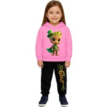 Sedirli Groot  Baskılı Çocuk Eşofman Takımı 3 Iplik Şardonlu Pamuklu Kumaş Kapüşonlu