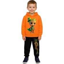 Sedirli Groot  Baskılı Çocuk Eşofman Takımı 3 Iplik Şardonlu Pamuklu Kumaş Kapüşonlu