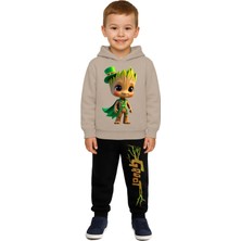 Sedirli Groot  Baskılı Çocuk Eşofman Takımı 3 Iplik Şardonlu Pamuklu Kumaş Kapüşonlu