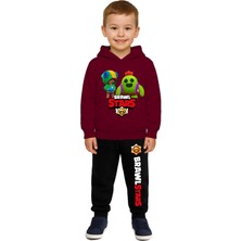 Sedirli Brawl Stars Baskılı Çocuk Eşofman Takımı 3 Iplik Şardonlu Pamuklu Kumaş Kapüşonlu