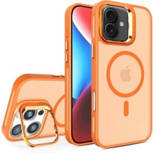 Fuchsia iPhone 16 Plus ile Uyumlu Flet Lens Kablosuz Şarj Özellikli Kapak - Turuncu
