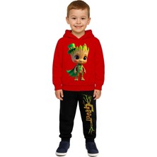 Sedirli Groot  Baskılı Çocuk Eşofman Takımı 3 Iplik Şardonlu Pamuklu Kumaş Kapüşonlu