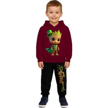 Sedirli Groot  Baskılı Çocuk Eşofman Takımı 3 Iplik Şardonlu Pamuklu Kumaş Kapüşonlu