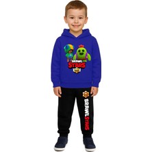 Sedirli Brawl Stars Baskılı Çocuk Eşofman Takımı 3 Iplik Şardonlu Pamuklu Kumaş Kapüşonlu