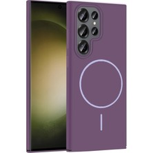 Fuchsia Samsung Galaxy S23 Ultra ile Uyumlu Broş Kablosuz Şarj Özellikli Kapak - Mor