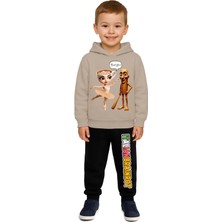 Sedirli Braniot Baskılı Çocuk Eşofman Takımı 3 Iplik Şardonlu Pamuklu Kumaş Kapüşonlu