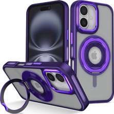 Fuchsia iPhone 16 ile Uyumlu Banza Kablosuz Şarj Özellikli Standlı Kapak - Derin Mor