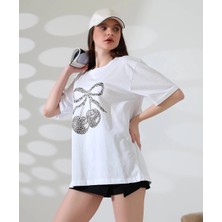 Zengezur Mall Ozlstor Leopar Desenli Kiraz Baskılı Tişört Beyaz (Beden: Xl)