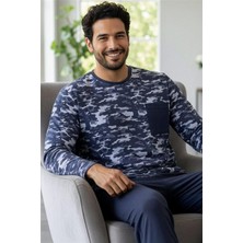 Füme Kamuflaj Desenli Stylish Erkek Uzun Kol Pijama Takımı