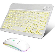 Wishora Store Tablet Telefonlar Için Rgb Işıklı Şarjlı Bluetooth Klavye + Mouse AL4884 (Beyaz)