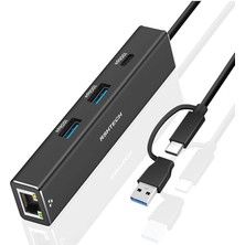 Wishora Store USB 3.2 Hub Lan Adaptörü 1000MBPS, USB 3.1 Hub Gen2, 3* 10GBPS Bağlantı Noktası (2* Tip-A ve 1* Tip-C) ve RJ45 Gigabit Ethernet Ağ Adaptörü, Alüminyum Ethernet Hub ve USB 3.0/2.0 Uyumlu, RSH-ST310