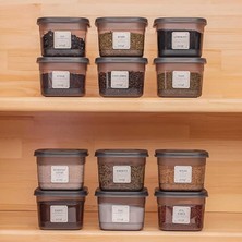 Wishora Store 430-GR Çok Amaçlı Etiketli Baharatlık Kahvaltılık 12 Li Kapaklı Saklama Kabı 600 cc Antrasit