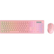 Wishora Store KM-319BT 2.4g+Bt1+Bt2 Çoklu Cihaz Bağlantılı Q Set Kablosuz Tak ve Kullan Klavye + Mouse (Pembe)