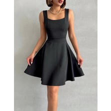 Zengezur Mall Ozlstor Kadın Kare Yaka Kısa Elbise S251188 Siyah (Beden: M)