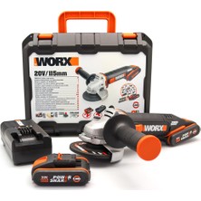 Worx WX800 20VOLT 2.0 Ah. Li-Ion Çift Akülü 115MM Profesyonel Şarjlı Avuç Taşlama
