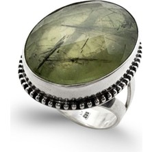 Oya Silver Iri Oval Kesme Doğal Prehnite Taşlı Kadın Gümüş Yüzük [OYSY038]