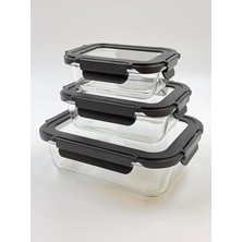 Wishora Store Home 3'lü Contalı Cam Saklama Kabı Seti – 370 Ml, 600 ml ve 1500 ml – Sızdırmaz Kilitli Kapak – Mikrodalga Fırın ve Bulaşık Makinesi Uyumlu – Gıda Saklama Kabı – Sağlıklı Bpa Içermez (Siyah)