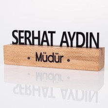 Wishora Store Masif Kayın Ahşap Masa Isimliği Masaüstü Isimlik Standı Siyah Akrilik Masa Isimliği