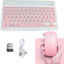 Wishora Store MT82 Kablosuz Bluetooth + USB Wifi Şarjlı Klavye Mouse Seti Ultra Ince Taşınabilir Türkçe Q Klavye (Pembe)