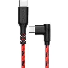 Wishora Store Type-C To Type-C ile Uyumlu iPhone ve Samsung ile Uyumlu Hızlı Şarj ve Data Kablosu 40 cm L Tipi Gaming Hasır Örgülü (Kırmızı)