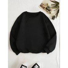 Fresco Scarfs Üç İplik Biskilet Yaka Basic SweatShirt - Siyah