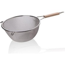 Wishora Store Ahşap Saplı Paslanmaz Çelik Süzgeç, Büyük Boy Metal Süzgeç 24 * 10 cm - Estetik ve Dayanıklı: Ahşap Saplı Paslanmaz Çelik Süzgeç - Büyük Boy Metal Süzgeç