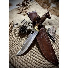 Wishora Store Yapımı Kurt Başlı Işlemeli Av Bıçağı No:2