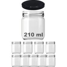Wishora Store 210 ml Siyah Metal Kapaklı Şeffaf Cam Kavanoz 9 Adet