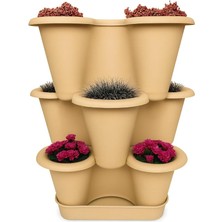 Wishora Store Katlı Şanslı Yonca Tasarımlı Dekoratif Saksı Seti, 26.5 x 26.5 Cm, Çiçek ve Bitki Sebze Yetiştirme, Bahçe Salon Mutfak Saksı Seti (Bronz)