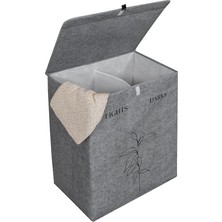 Wishora Store Keçe Deri Kulplu 2 Bölmeli Dekoratif Çamaşır Sepeti