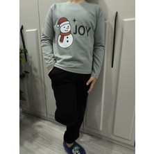 Pidal Giyim Kardan Adam Baskılı Pamuklu Uzun Kollu Unisex Çocuk Eşofman Takımı