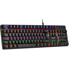 Wishora Store Kb-Mekanik 1 Lumos USB Rainbow Aydınlatmalı Full Anti-Ghosting Mekanik Gaming Oyuncu Klavye (Siyah (Red Switch)