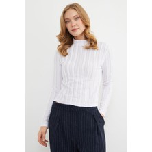 FullaModa Krep Kumaş Dik Yaka Bluz